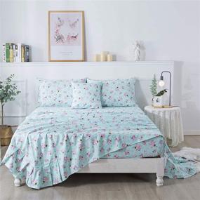 img 4 attached to 🌸 FADFAY Floral Fitted Sheet Rose Printed Pillowcase Sets, Queen - Soft & Breathable Eco-Friendly 100% Cotton Farmhouse Bedding for Girls - Fashionable Kids Bedding Set (4Pcs)