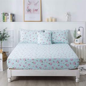 img 3 attached to 🌸 FADFAY Floral Fitted Sheet Rose Printed Pillowcase Sets, Queen - Soft & Breathable Eco-Friendly 100% Cotton Farmhouse Bedding for Girls - Fashionable Kids Bedding Set (4Pcs)