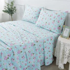 img 1 attached to 🌸 FADFAY Floral Fitted Sheet Rose Printed Pillowcase Sets, Queen - Soft & Breathable Eco-Friendly 100% Cotton Farmhouse Bedding for Girls - Fashionable Kids Bedding Set (4Pcs)