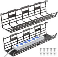 metal under desk cable management tray, 2 pack - super sturdy wire organizer for desks - 34in cable tray basket - includes 2 trays, dimensions: l17x w4.1x h4.7in - available in black and brown logo