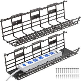 img 4 attached to Metal Under Desk Cable Management Tray, 2 Pack - Super Sturdy Wire Organizer for Desks - 34in Cable Tray Basket - Includes 2 Trays, Dimensions: L17x W4.1x H4.7in - Available in Black and Brown