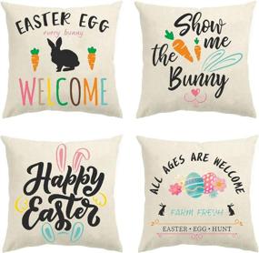 img 4 attached to Elevate Your Easter Home Decor with Glaring Easter Decorations Pillow 🐇 Covers - Set of 4 18x18 inch Bunny Rabbit Throw Pillow Covers