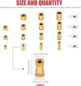 img 3 attached to Hilitchi 100 Pcs Female Thread Brass Knurled Threaded Insert Embedment Nuts, for 3D Prints, Projects, and More (M2x6mmx3.5mm)