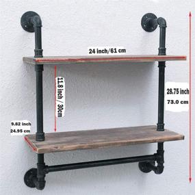 img 3 attached to 🧻 Rustic Industrial Pipe Bathroom Shelves with Towel Bar - Wall Mounted 2 Tiered Rustic Wood Wall Shelf - Black Matte Towel Rack - Pipe Floating Shelves for Stylish Bathroom Decor