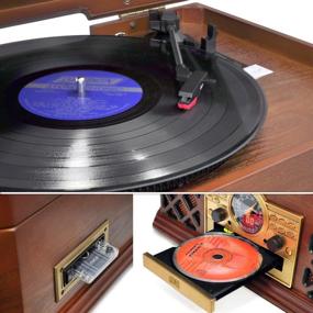 img 1 attached to 🎶 Улучшенная аудиосистема Retro Wood Record Player с совместимостью Bluetooth - Pyle PTCD4BT