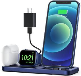 img 4 attached to 🔌 CEREECOO Portable 3 in 1 Charging Station: Foldable Charger Stand for iWatch, iPhone, and AirPods Pro - Blue, with 10W Adapter