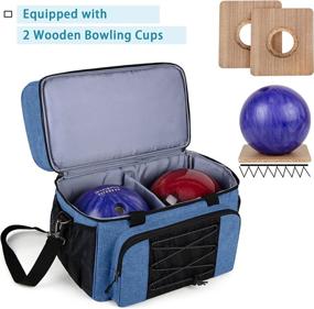 img 2 attached to DSLEAF Bowling Bag: Premium Tote for 2 Balls, Wooden Cups, Divider, and Shoe Compartment - Holds Mens 16 Size Shoes and Extra Accessories - Bag Only