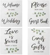 magjuche greenery wedding signs: 4 wedding day cards set for cards and gifts, welcoming our wedding, please sign our guest book, love is sweet – enjoy a treat reception table sign logo