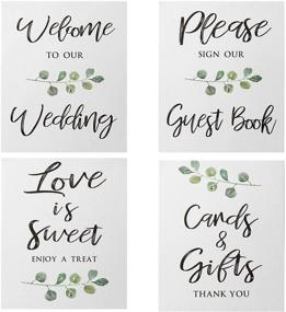 img 4 attached to MAGJUCHE Greenery Wedding Signs: 4 Wedding Day Cards Set for Cards and Gifts, Welcoming Our Wedding, Please Sign Our Guest Book, Love is Sweet – Enjoy a Treat Reception Table Sign