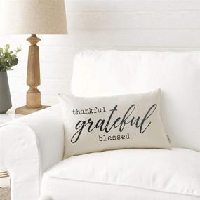 img 1 attached to 🏡 Meekio Farmhouse Pillow Covers: Thankful Grateful Blessed Quote, 12"x20", Rustic Decor Lumbar Pillow for Housewarming & Family Room Décor