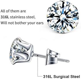 img 2 attached to UHIBROS 6 Pairs Hypoallergenic Stainless Steel CZ Earrings Set - 18K White Gold Plated Studs for Sensitive Ears