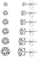 uhibros 6 pairs hypoallergenic stainless steel cz earrings set - 18k white gold plated studs for sensitive ears logo