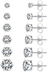 img 4 attached to UHIBROS 6 Pairs Hypoallergenic Stainless Steel CZ Earrings Set - 18K White Gold Plated Studs for Sensitive Ears