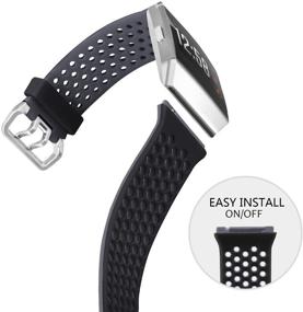 img 2 attached to ✨ SKYLET Compatible with Fitbit Ionic Bands: Soft Sport Silicone Wristband for Men and Women - Black-Gray, Large