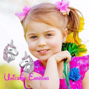 img 4 attached to 🦄 Cute Pink Unicorn Stud Earrings for Little Girls - Sparkling Zircon Kids Jewelry for Birthday Parties