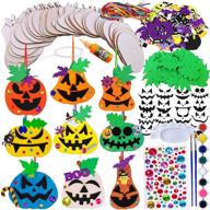 🎃 63 sets halloween pumpkin decoration: diy pumpkin squash gourd wooden ornaments craft kit - paintable unfinished wood pumpkin cutouts, halloween stickers for kids art project - fall autumn gift, party favor logo