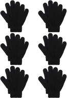 cooraby 6 pairs kids teens knitted magic gloves for warm winter, stretchy full finger gloves logo