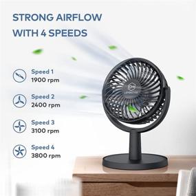 img 2 attached to Powerful USB Mini Desk Fan with 4 Speed Settings, Silent Operation, 310° Adjustable Airflow, Portable Personal Air Circulator for Office, Bedroom, Desktop (Black)