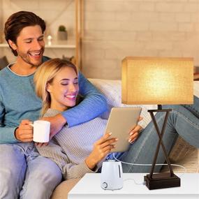 img 1 attached to 💡 Set of 2 Touch Control Table Lamps, Perfect for Bedroom and Living Room, Dimmable Nightstand Lamps with USB Ports and AC Outlet, Farmhouse Style Deep Brown Desk Lamp for Reading, Study Room