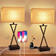 💡 set of 2 touch control table lamps, perfect for bedroom and living room, dimmable nightstand lamps with usb ports and ac outlet, farmhouse style deep brown desk lamp for reading, study room логотип