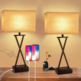 img 4 attached to 💡 Set of 2 Touch Control Table Lamps, Perfect for Bedroom and Living Room, Dimmable Nightstand Lamps with USB Ports and AC Outlet, Farmhouse Style Deep Brown Desk Lamp for Reading, Study Room