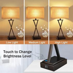 img 2 attached to 💡 Set of 2 Touch Control Table Lamps, Perfect for Bedroom and Living Room, Dimmable Nightstand Lamps with USB Ports and AC Outlet, Farmhouse Style Deep Brown Desk Lamp for Reading, Study Room