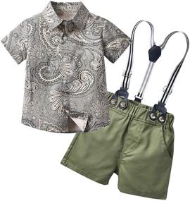 img 4 attached to 👔 Boys' Clothing Sets with Clothes, Sleeve Buttons, Bowties, and Suspenders