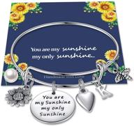 sunflower charm bracelets: stainless steel bangle engraved with sunflower bee, a special jewelry gift for women and girls logo