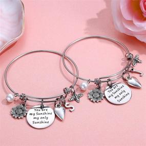 img 1 attached to Sunflower Charm Bracelets: Stainless Steel Bangle Engraved with Sunflower Bee, a Special Jewelry Gift for Women and Girls