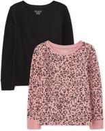 👧 adorable 2-pack: the children's place girls long sleeve solid and leopard thermal tops logo