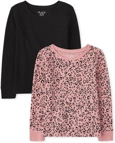 img 3 attached to 👧 Adorable 2-Pack: The Children's Place Girls Long Sleeve Solid and Leopard Thermal Tops