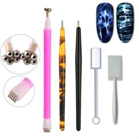 img 4 attached to WOKOTO 5Pcs Nail Magnet Tool Set: Flower Design Pens 💅 & Strong Magnet Stick for Stunning Cat Eye Gel Polish Nail Art