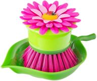 🌸 vigar flower power pink palm dish brush with holder - 5.75 x 3.75 inches - pink and green logo