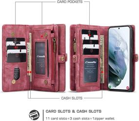 img 3 attached to 🔴 AKHVRS Premium PU Leather Wallet Case for Samsung Galaxy S21+ Plus 6.7" (Red) - Zipper Closure, Magnetic Detachable Case, Card Slots