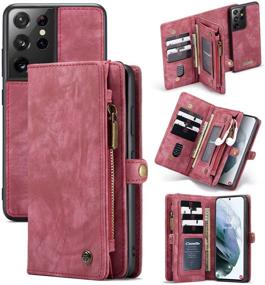 img 4 attached to 🔴 AKHVRS Premium PU Leather Wallet Case for Samsung Galaxy S21+ Plus 6.7" (Red) - Zipper Closure, Magnetic Detachable Case, Card Slots