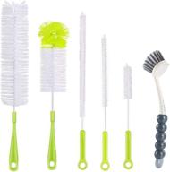 🍼 6-piece long handle bottle cleaning brush set - ideal for washing wine decanter, beer bottle, baby bottles - includes sports water bottles, straw brush, kettle spout, lid brush, & thermos cleanser (green) logo
