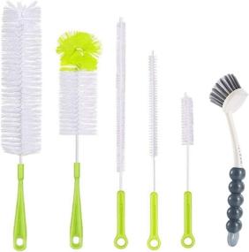 img 4 attached to 🍼 6-Piece Long Handle Bottle Cleaning Brush Set - Ideal for Washing Wine Decanter, Beer Bottle, Baby Bottles - Includes Sports Water Bottles, Straw Brush, Kettle Spout, Lid Brush, & Thermos Cleanser (Green)