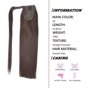 img 3 attached to 👱 Premium 18" Dark Brown Clip-In Ponytail Hair Extensions - 100g/3.5oz Human Hair Wrap-Around for Women