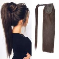 👱 premium 18" dark brown clip-in ponytail hair extensions - 100g/3.5oz human hair wrap-around for women logo