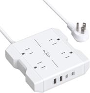 versatile power strip with usb c, aijoy flat plug extension cord – 4 outlets, 2 usb ports, 1 pd port for efficient charging – ideal for home, office, and travel – white logo