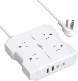 img 4 attached to Versatile Power Strip with USB C, Aijoy Flat Plug Extension Cord – 4 Outlets, 2 USB Ports, 1 PD Port for Efficient Charging – Ideal for Home, Office, and Travel – White