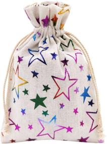 img 4 attached to 🎁 SumDirect 20pcs Color Star Burlap Gift Bags: 5x7 Inch Drawstring Pouches for Party Wedding Favors & Crafts