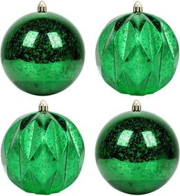 img 4 attached to 🎄 Large Green Christmas Ball Ornament Set of 4 - 4 Inch Oversized Mercury Decorative Hanging Decoration for Xmas Party - MOWARM