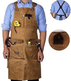 img 4 attached to Versatile Wood Working Apron: Waxed Canvas Tool Apron with 8 Pockets, Adjustable Straps for Custom Fit (Brown)