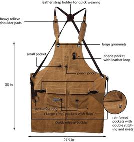 img 3 attached to Versatile Wood Working Apron: Waxed Canvas Tool Apron with 8 Pockets, Adjustable Straps for Custom Fit (Brown)