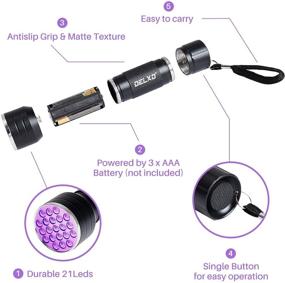 img 2 attached to 🔦 Delxo 2 Pack UV Flashlight: Detect Pet Urine Stains, Bed Bugs, Scorpions, and Fluorescent Agents with 21 LED Black Light 395nm