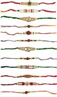set of 12 assorted design rakhi with beads, bracelet multi design beads and assorted color - rakhi for brothers logo
