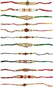 img 1 attached to Set of 12 Assorted Design Rakhi with Beads, Bracelet Multi Design Beads and Assorted Color - Rakhi for Brothers