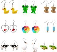 cute animal earrings set with mushroom, sunflower, and pencil designs - unique cartoon jewelry for women and girls logo