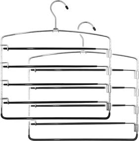 img 4 attached to 👖 KLEVERISE Stainless Steel Magic Pants Hangers - Non-Slip 5-Layer Storage Solution for Pants & Trousers - Space-Saving Swing Arm Closet Organizer (2 Pack)